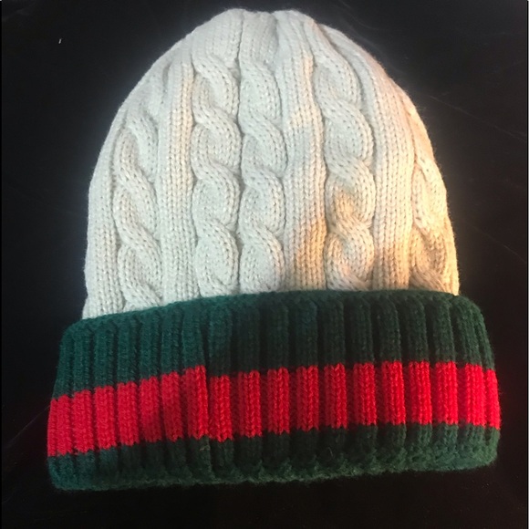 New Knit Hat with green & red stripe. - Picture 2 of 5